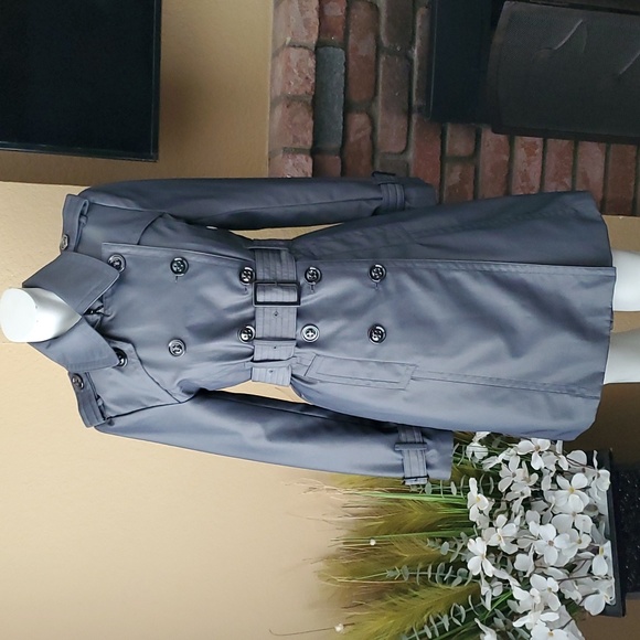 🆕️LONDON FOG Metallic Gray Water Resistant Double Breasted Trench Coat SIZE: PS - Picture 6 of 16